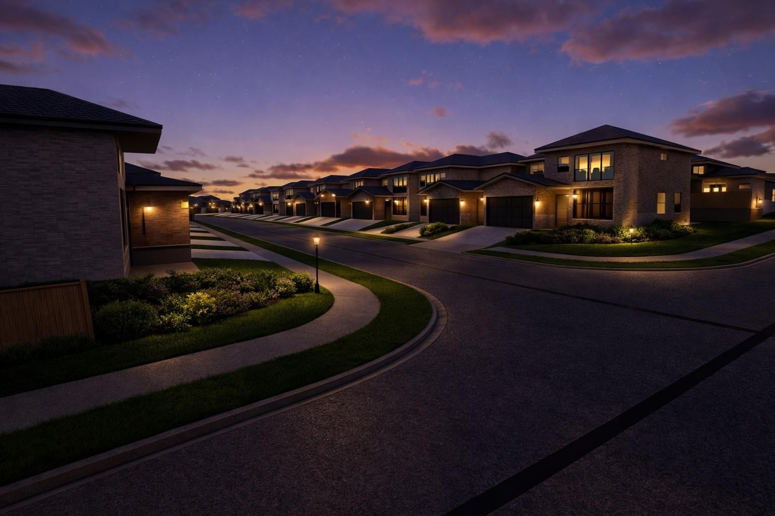 Knightsbridge Village residential street at dusk